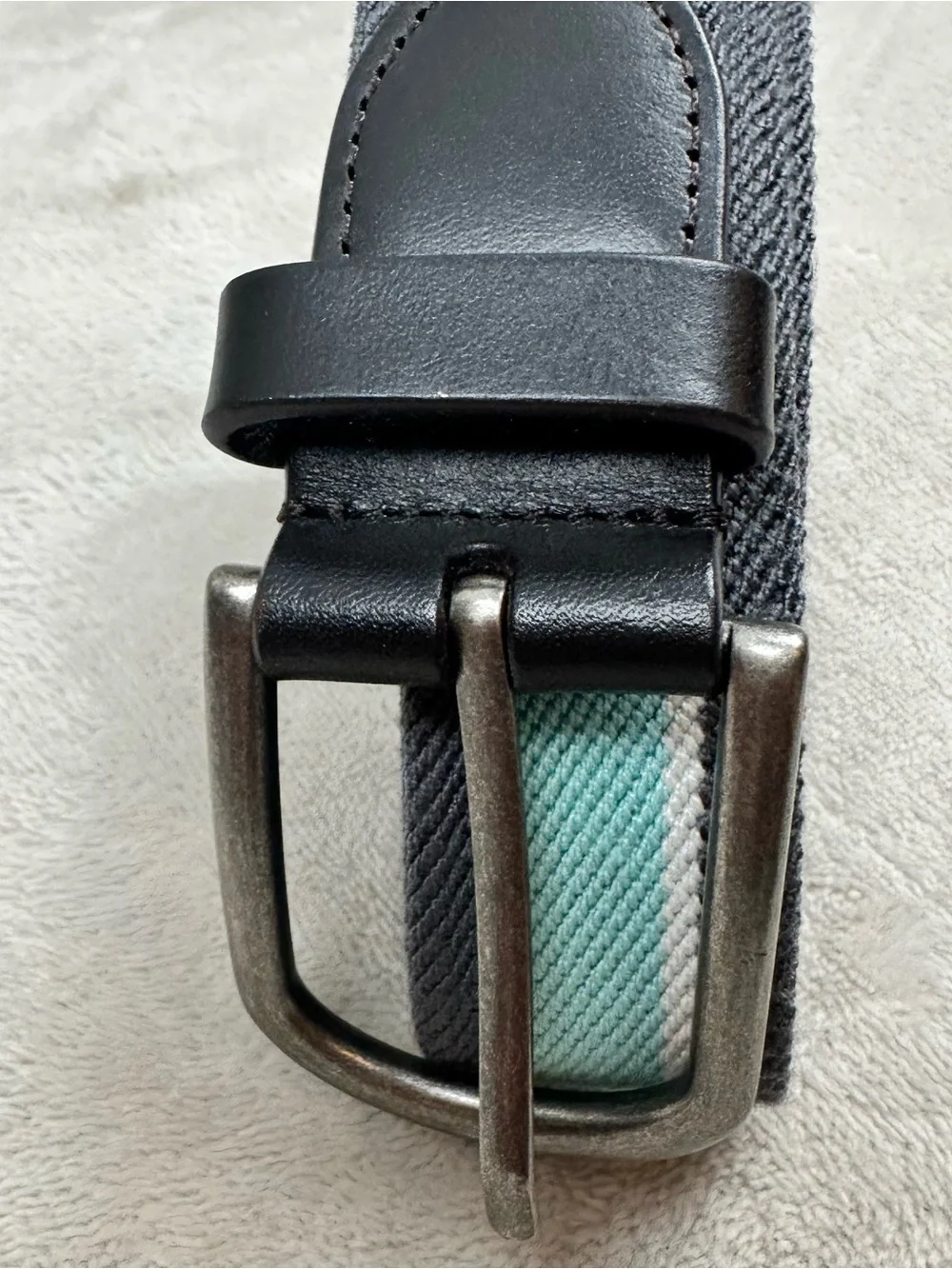 Under Armour Men's Golf Belt Black Aqua White Striped Woven Web 1296404